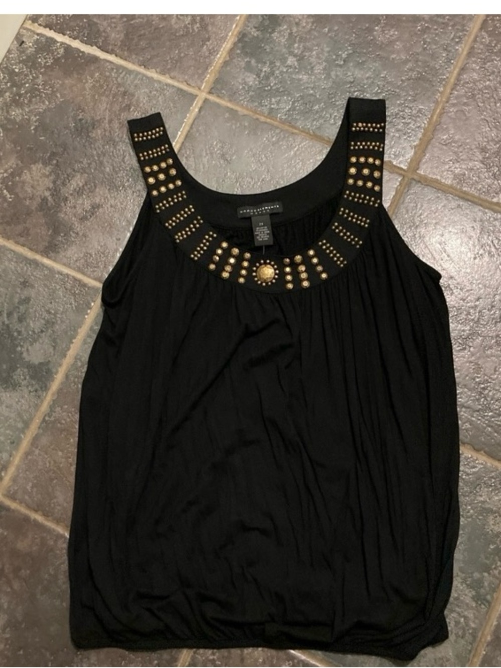 Grace Elements Black Tank Top with Gold Stud Embellished Scoop Neck 2XL